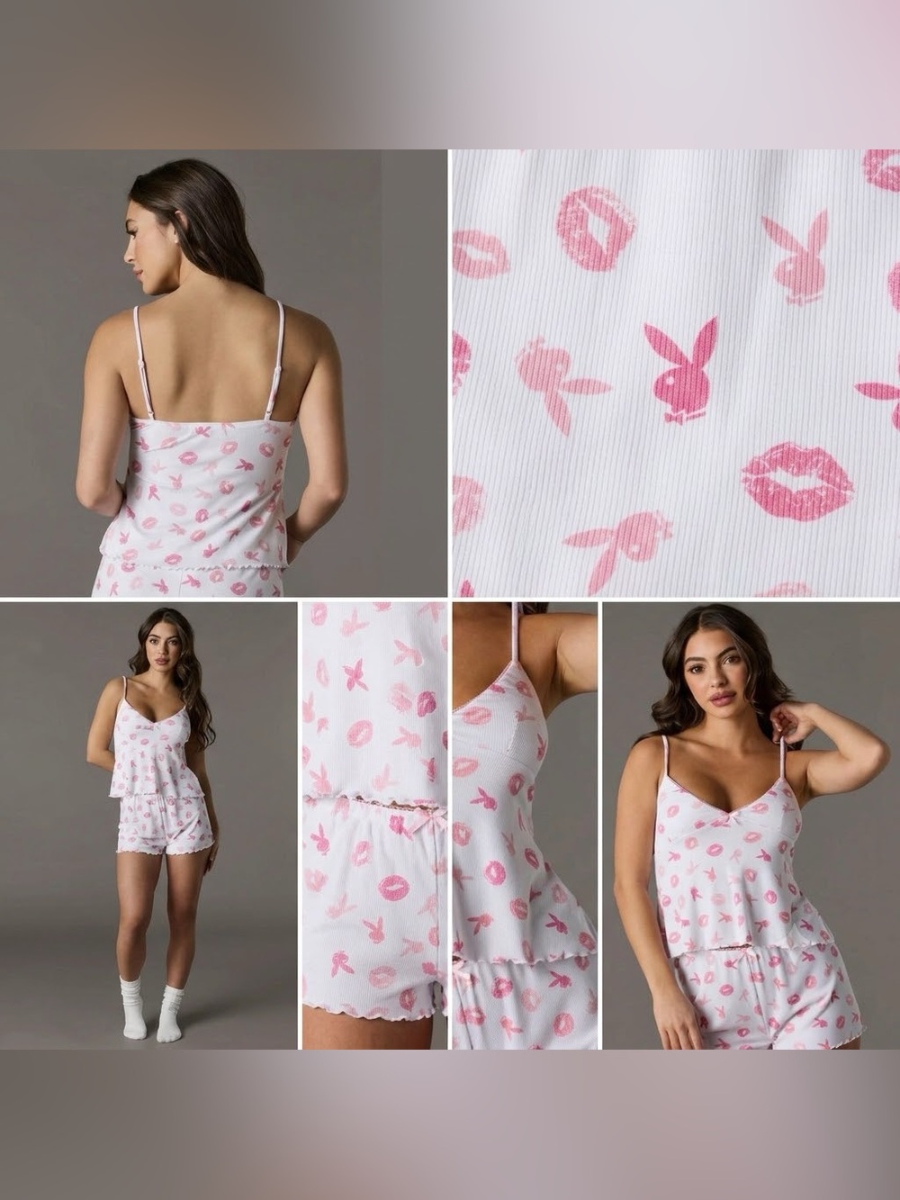 PLAYBOY White & Pink Kiss-Bunny Cami and Short Sleep Set